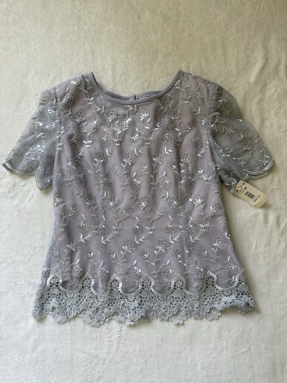 Vintage Karen Miller Formal Short Sleeve Floral Mesh Scalloped Bottom 10P NWT